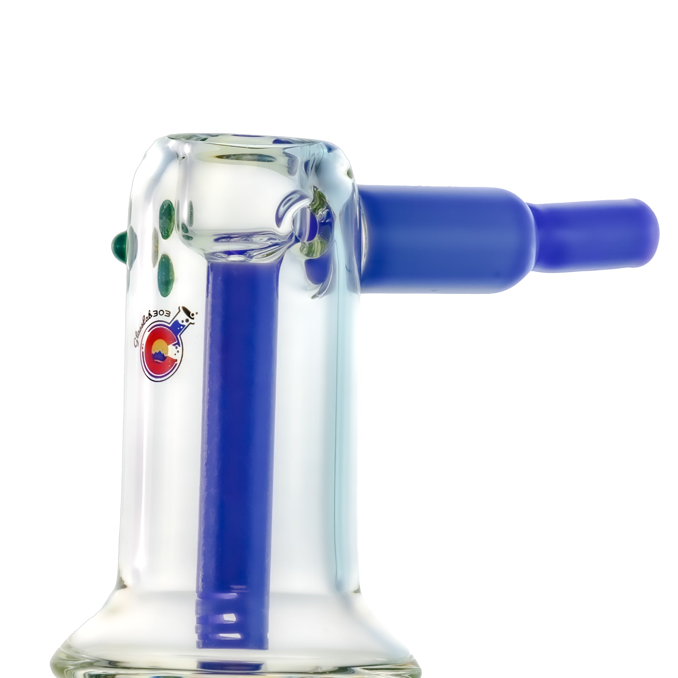 Clear glass with purple accent on a white background small accessible glass