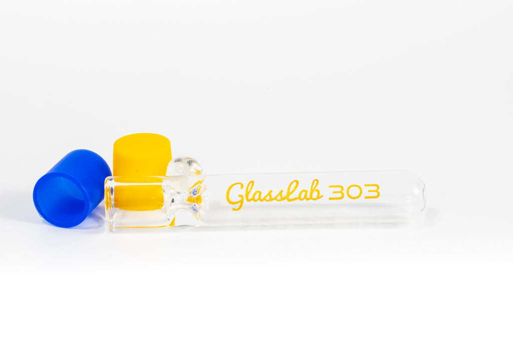 3 Inch Glass Chillum with Silicone Cap – Blue or Yellow | GlassLab303