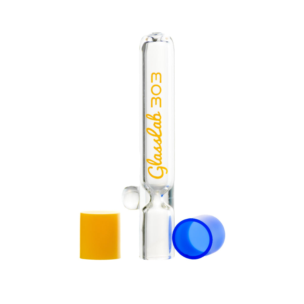 3 Inch Glass Chillum with Silicone Cap – Blue or Yellow | GlassLab303