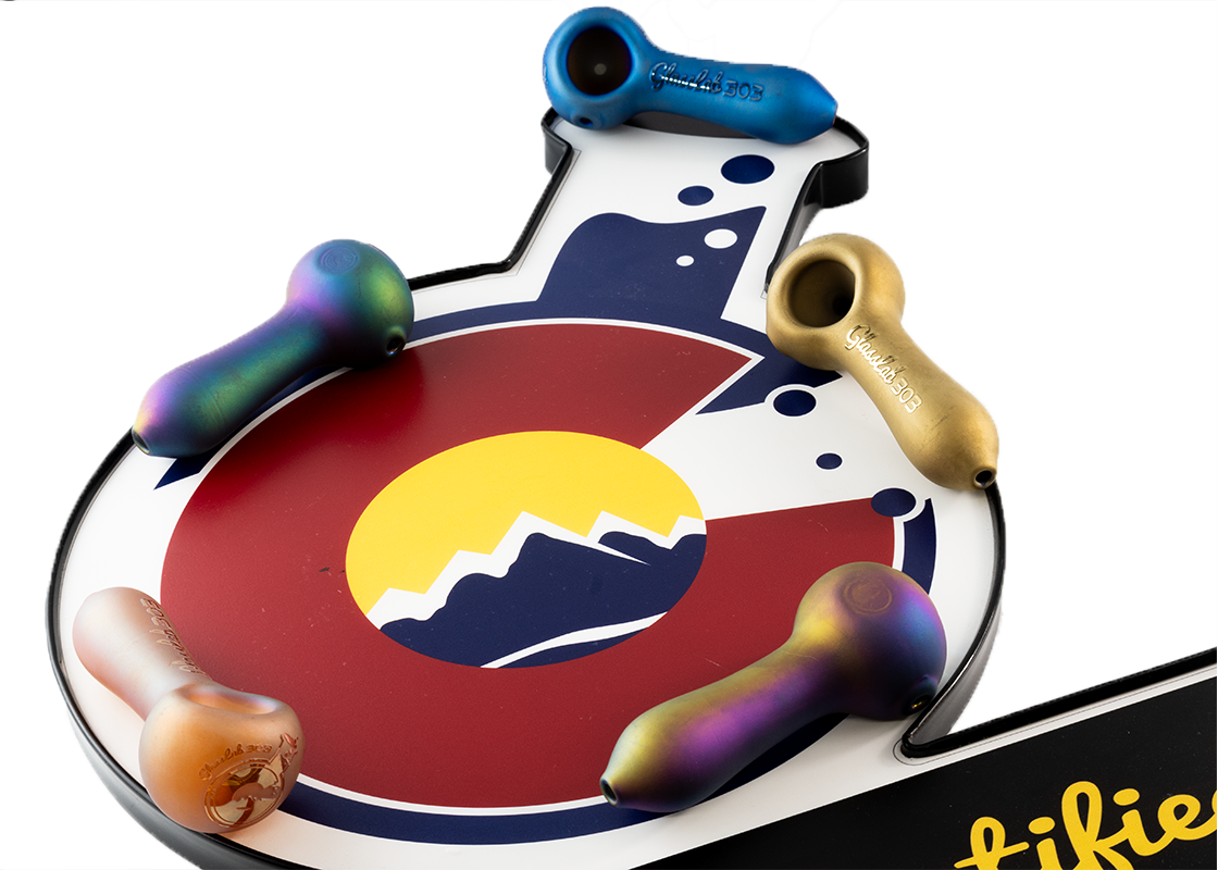 Electroplated Sandblasted 5" GlassLab303  – Durable Glass Spoon,3 Color Options - Purple X Yellow Green X Purple Gold Orange and Blue Colors